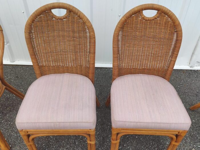 mid 20th century boho chic bamboo rattan and wicker dining chairs set of 2 3898