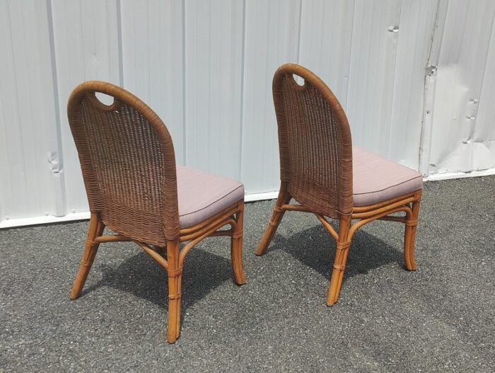 mid 20th century boho chic bamboo rattan and wicker dining chairs set of 2 4453