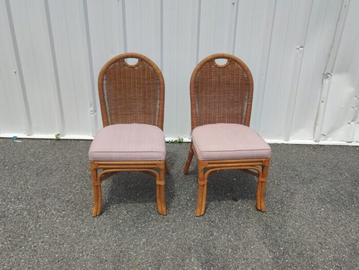 mid 20th century boho chic bamboo rattan and wicker dining chairs set of 2 6191