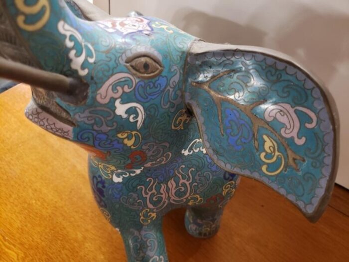 mid 20th century chinese cloisonne on brass elephant statue 7438