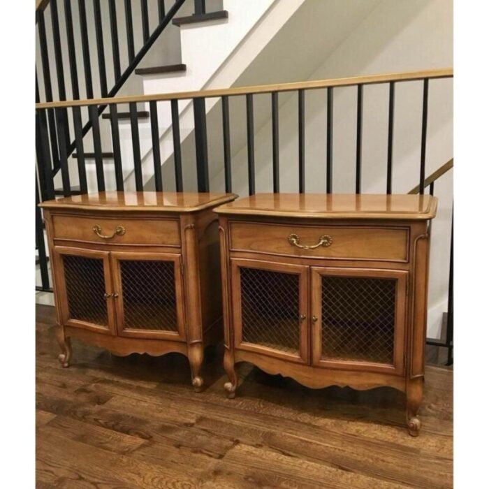 mid 20th century french provincial walnut nightstands by century furniture a pair 0156