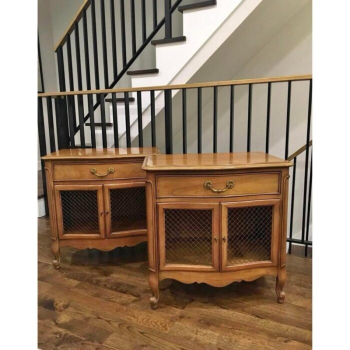 mid 20th century french provincial walnut nightstands by century furniture a pair 1746