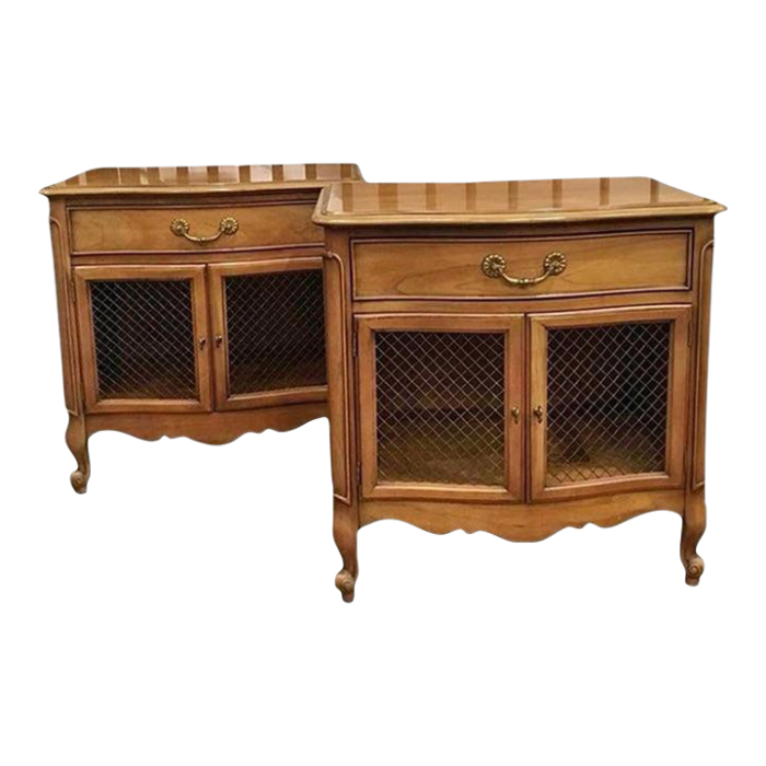 mid 20th century french provincial walnut nightstands by century furniture a pair 5009