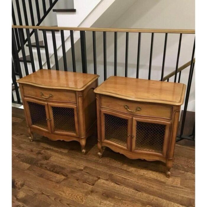 mid 20th century french provincial walnut nightstands by century furniture a pair 5894