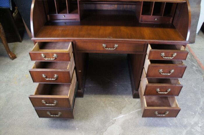 mid 20th century hekman mahogany roll top kneehole library executive secretary bankers desk 1679