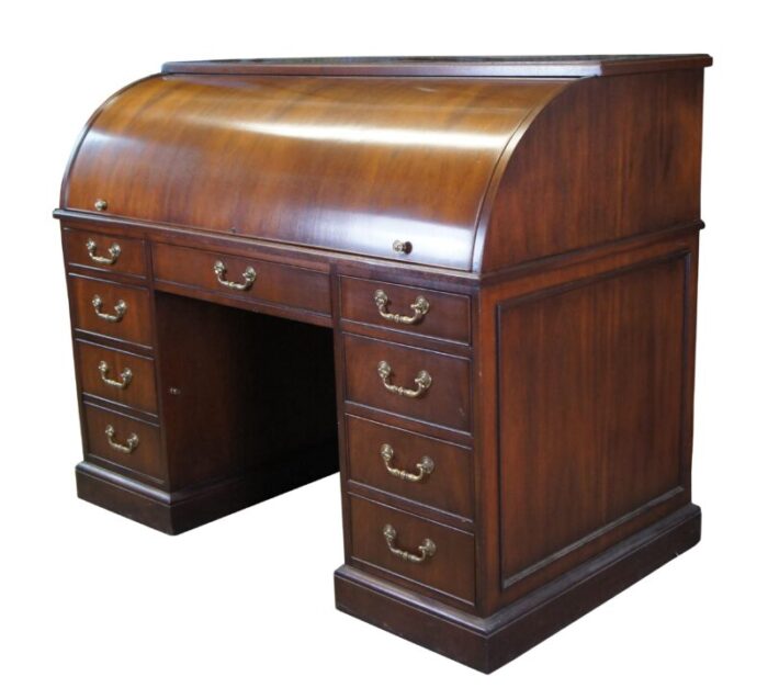 mid 20th century hekman mahogany roll top kneehole library executive secretary bankers desk 4935