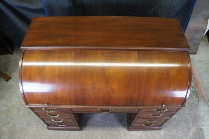 mid 20th century hekman mahogany roll top kneehole library executive secretary bankers desk 5186