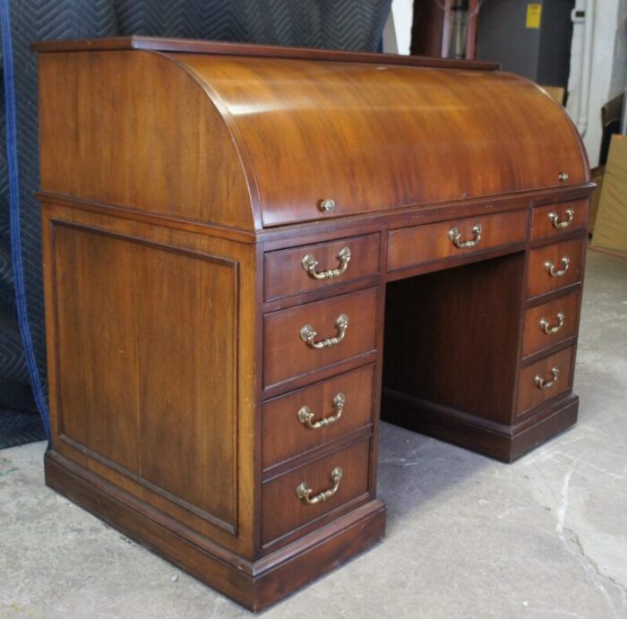 mid 20th century hekman mahogany roll top kneehole library executive secretary bankers desk 6398