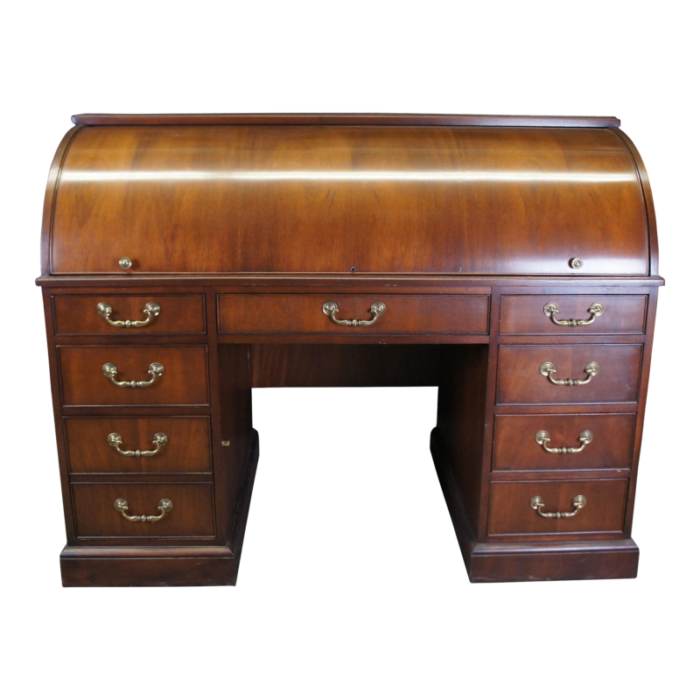 mid 20th century hekman mahogany roll top kneehole library executive secretary bankers desk 6963