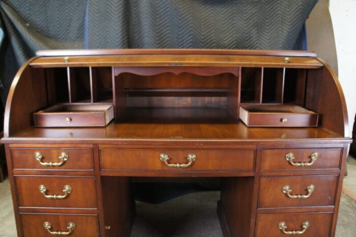 mid 20th century hekman mahogany roll top kneehole library executive secretary bankers desk 9210