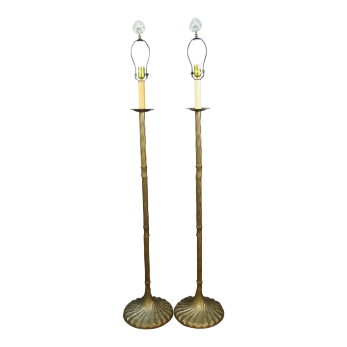 mid 20th century hollywood regency twisted brass candlestick library floor lamps a pair 2988