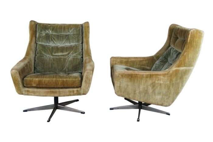 mid 20th century john stuart mid century modern danish wingback club lounge armchairs and ottoman 3 pieces 8043