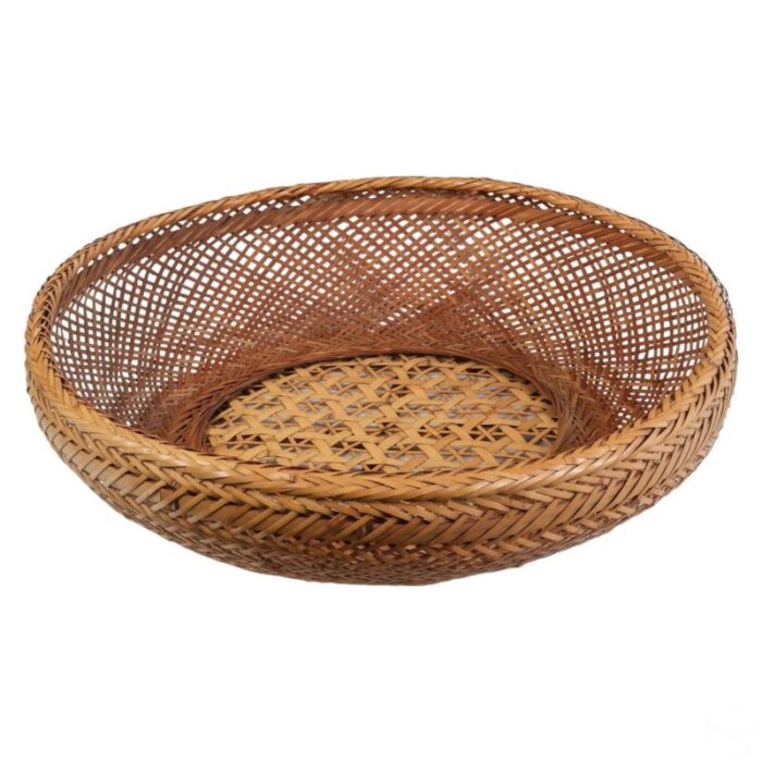 mid 20th century large vintage asian bamboo herb drying basket 6054