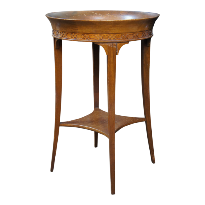 mid 20th century mersman attributed regency mahogany 2 tier round pedestal tea table plant stand 8551