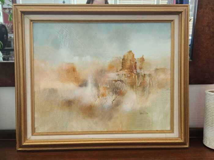 mid 20th century mid century abstract oil painting signed original framed 7855