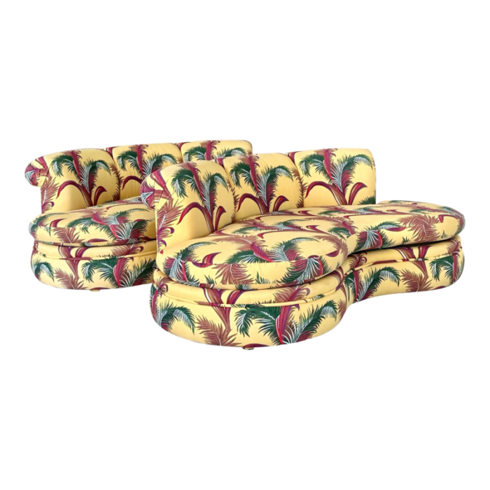 mid 20th century modern adrian pearsall bark cloth upholstered kidney shaped sofas pair 0812