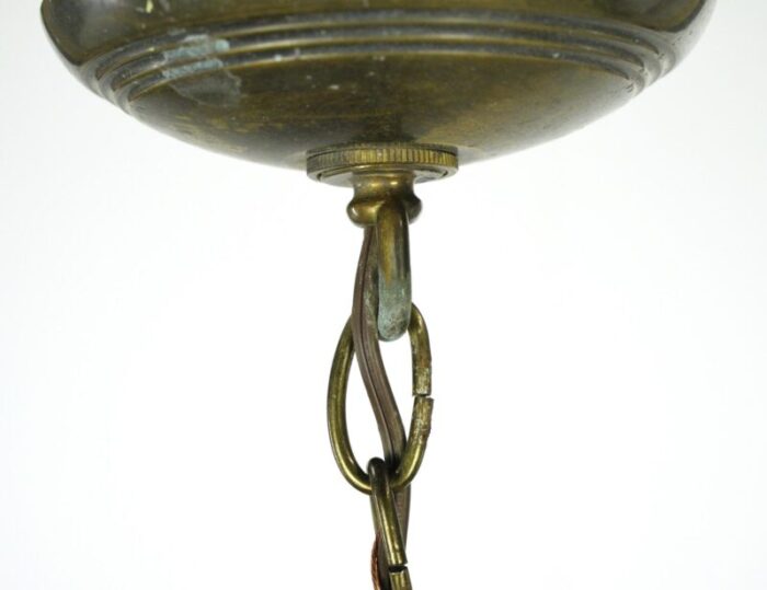 mid 20th century rewired green glass shade brass chain pendant light 4707