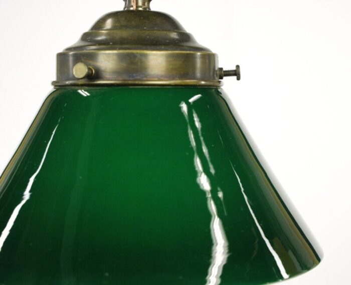 mid 20th century rewired green glass shade brass chain pendant light 6963