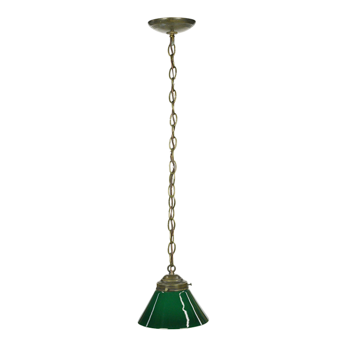 mid 20th century rewired green glass shade brass chain pendant light 7533