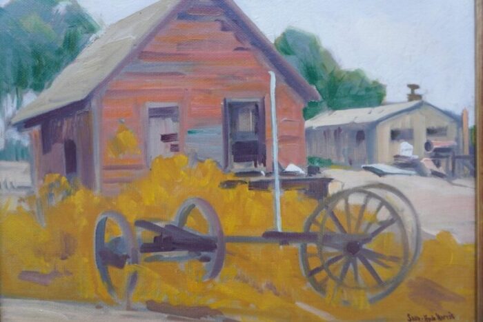 mid 20th century sam hyde harris rural barn scene oil painting on board framed 6462