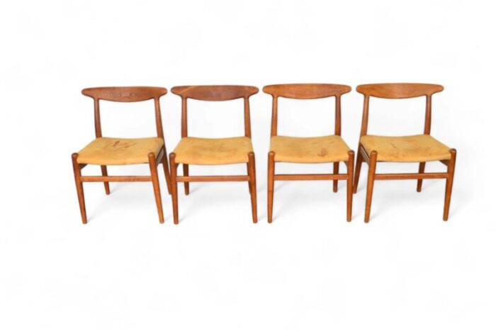 mid 20th century set of 4 hans wegner w2 dining chairs in solid oak 6613