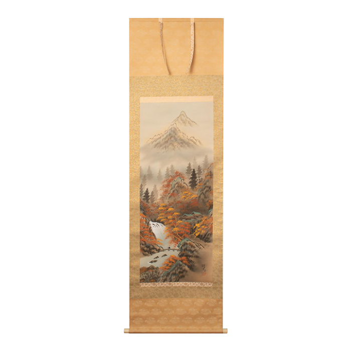 mid 20th century showa era watercolor silk scroll painting autumn in the mountains 5881