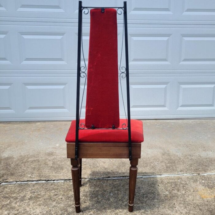 mid 20th century spanish revival metal and wood sewing chair with storage hollywood regency 5650