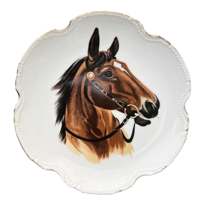 mid 20th century traditional round ceramic decorative horse plate 6856