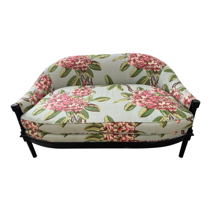 mid 20th century vintage baker settees with dorothy draper rhododendron fabric 9963