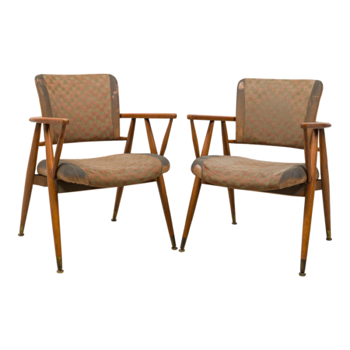 mid century american gray and beige geometric upholstered armchairs manner of gio ponti a pair 2689