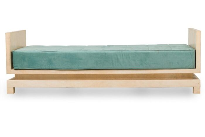 mid century american parchment and teal upholstered daybed manner of samuel marx 0057