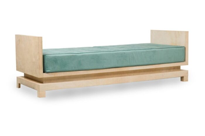 mid century american parchment and teal upholstered daybed manner of samuel marx 1355