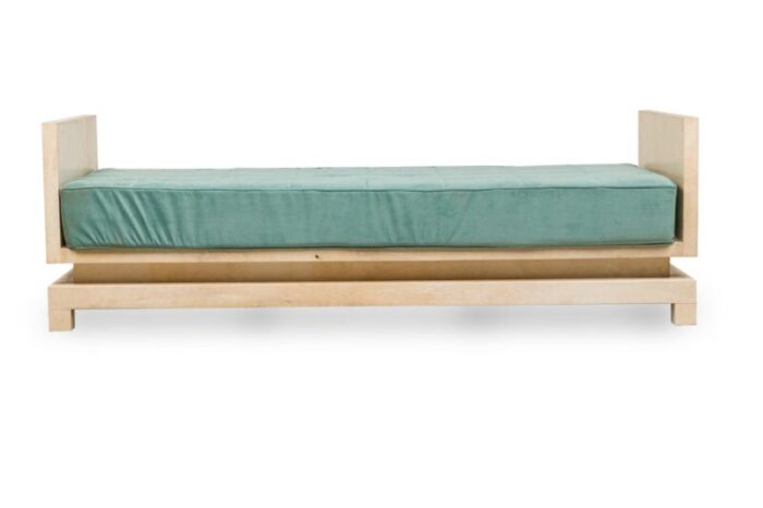 mid century american parchment and teal upholstered daybed manner of samuel marx 7226