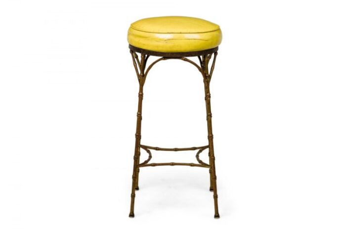 mid century american yellow leather and brass faux bamboo bar stools set of 3 2642