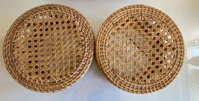 mid century bamboo and rattan plant stands 1960s set of 2 4