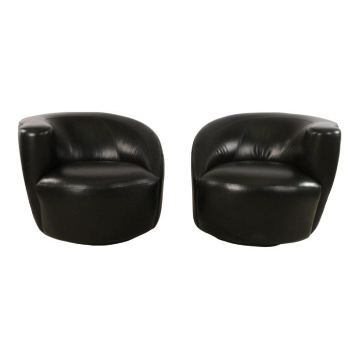 mid century black leather nautilus swivel armchairs a pair 2280