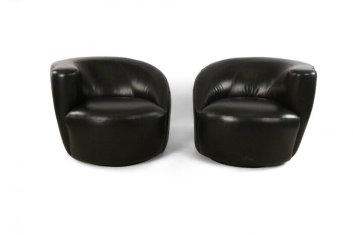 mid century black leather nautilus swivel armchairs a pair 8578