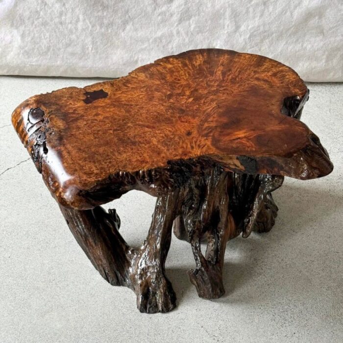 mid century burl wood live edge table 7479