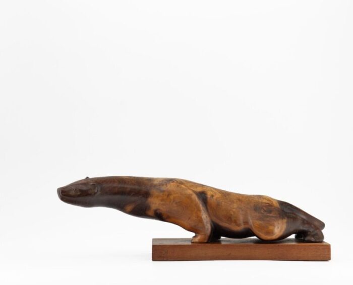 mid century carved burr elm otter sculpture 1960s 1