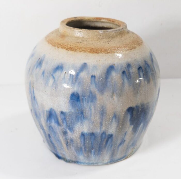 mid century chinese chinoiserie abstract blue and white ginger jar 1