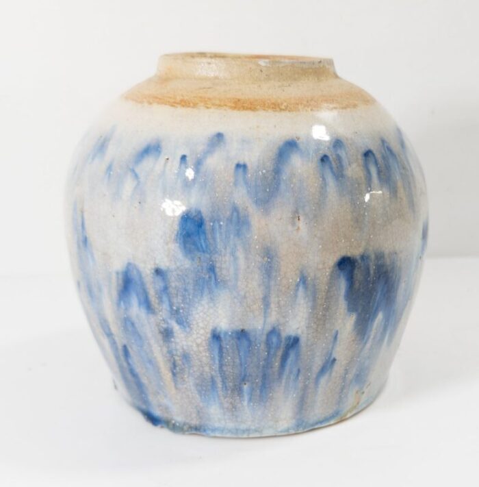 mid century chinese chinoiserie abstract blue and white ginger jar 2