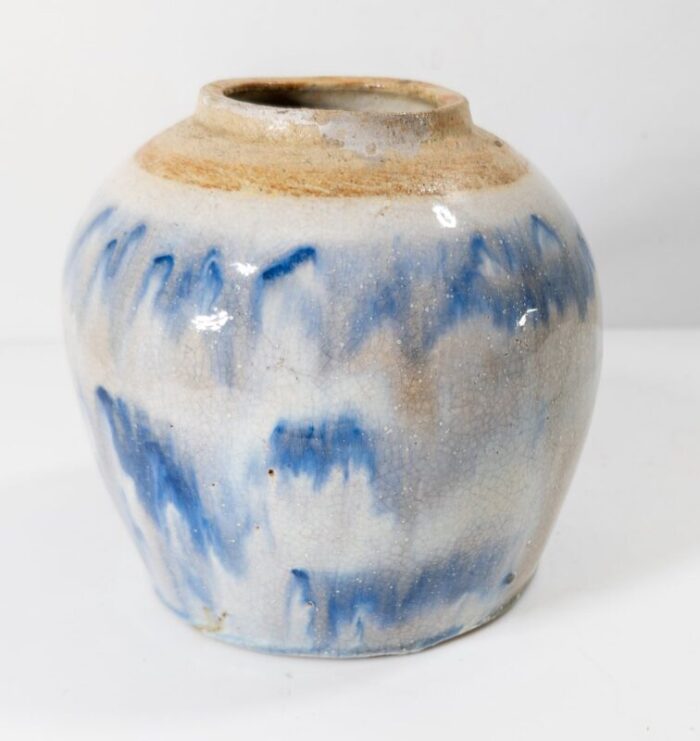 mid century chinese chinoiserie abstract blue and white ginger jar 3