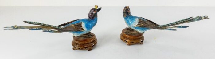 mid century chinese enameled silver birds of paradise set of 2 13