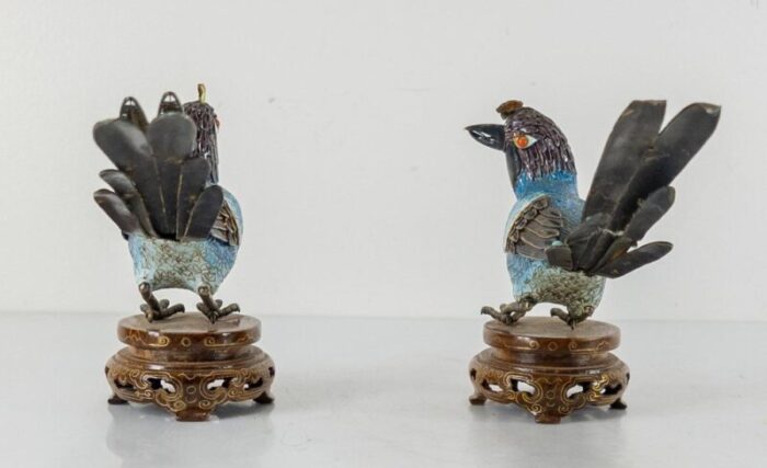 mid century chinese enameled silver birds of paradise set of 2 6