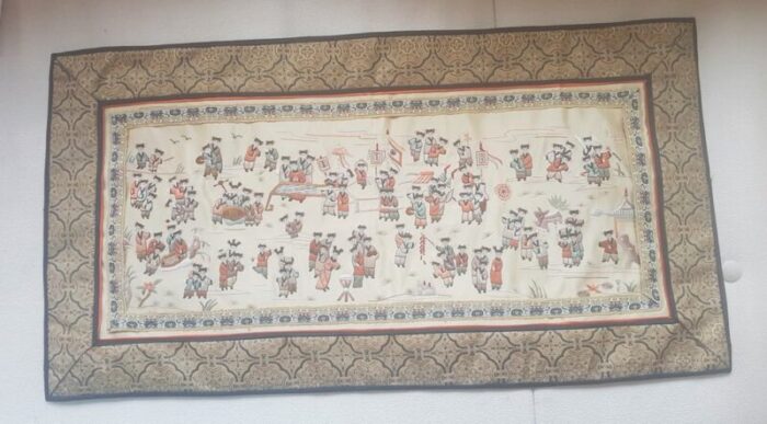 mid century chinese handmade embroidered silk children s tapestry 1