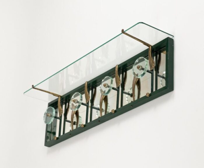 mid century coat rack shelf in mirror brass glass attributed to cristal art italy 1950s 14