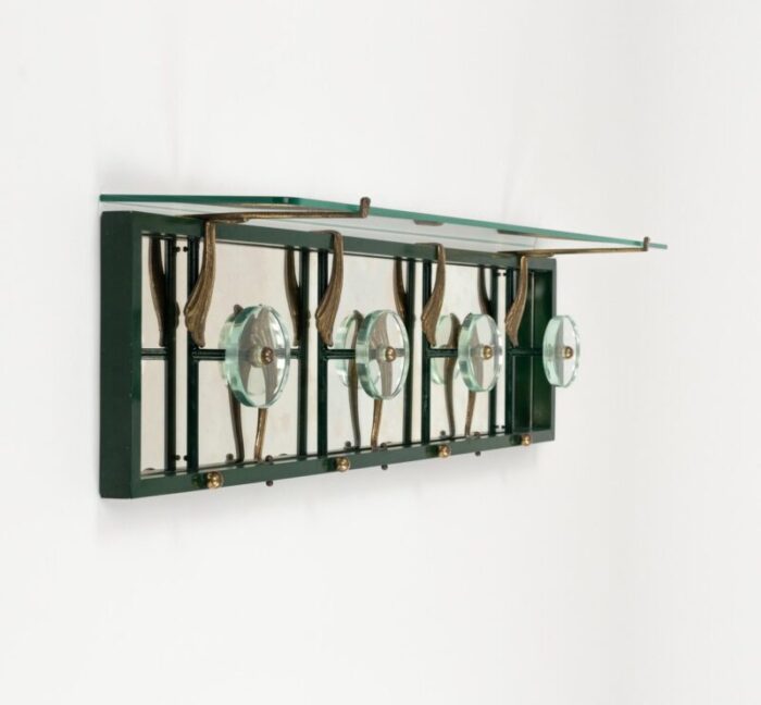 mid century coat rack shelf in mirror brass glass attributed to cristal art italy 1950s 2