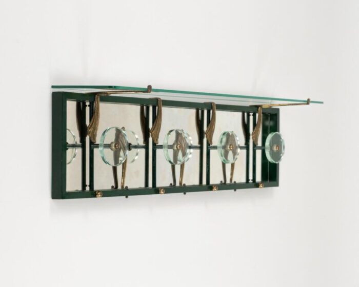 mid century coat rack shelf in mirror brass glass attributed to cristal art italy 1950s 3