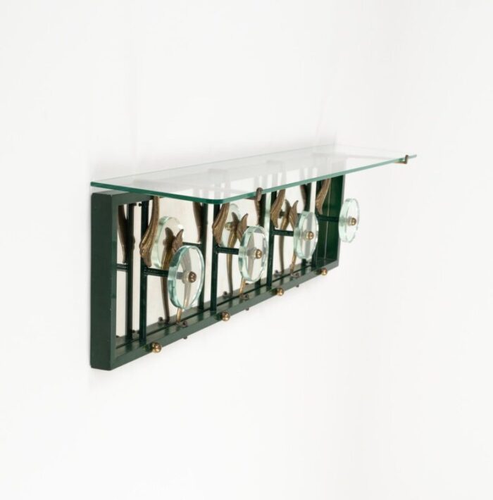 mid century coat rack shelf in mirror brass glass attributed to cristal art italy 1950s 6