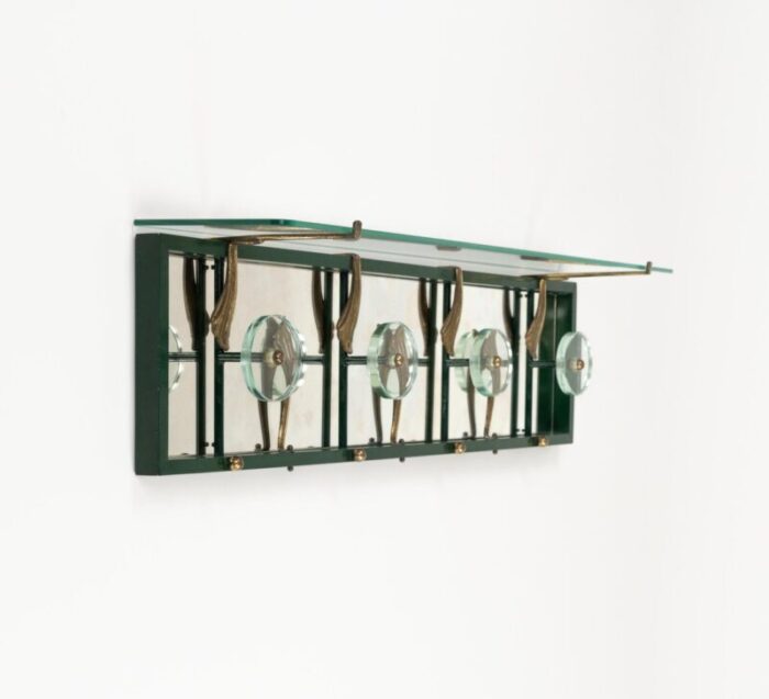 mid century coat rack shelf in mirror brass glass attributed to cristal art italy 1950s 7